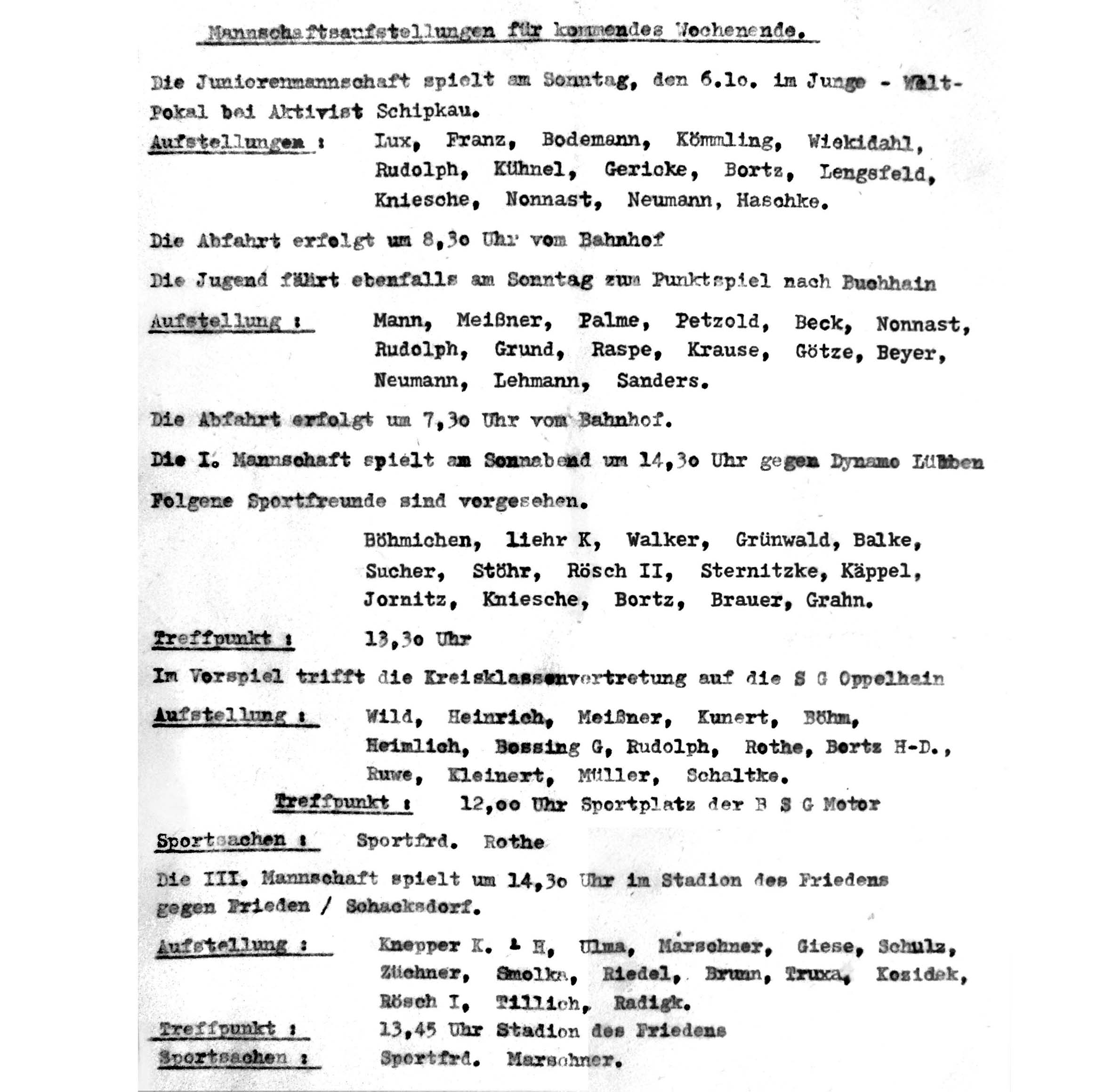 Aushang zu anstehenden Punktspielen