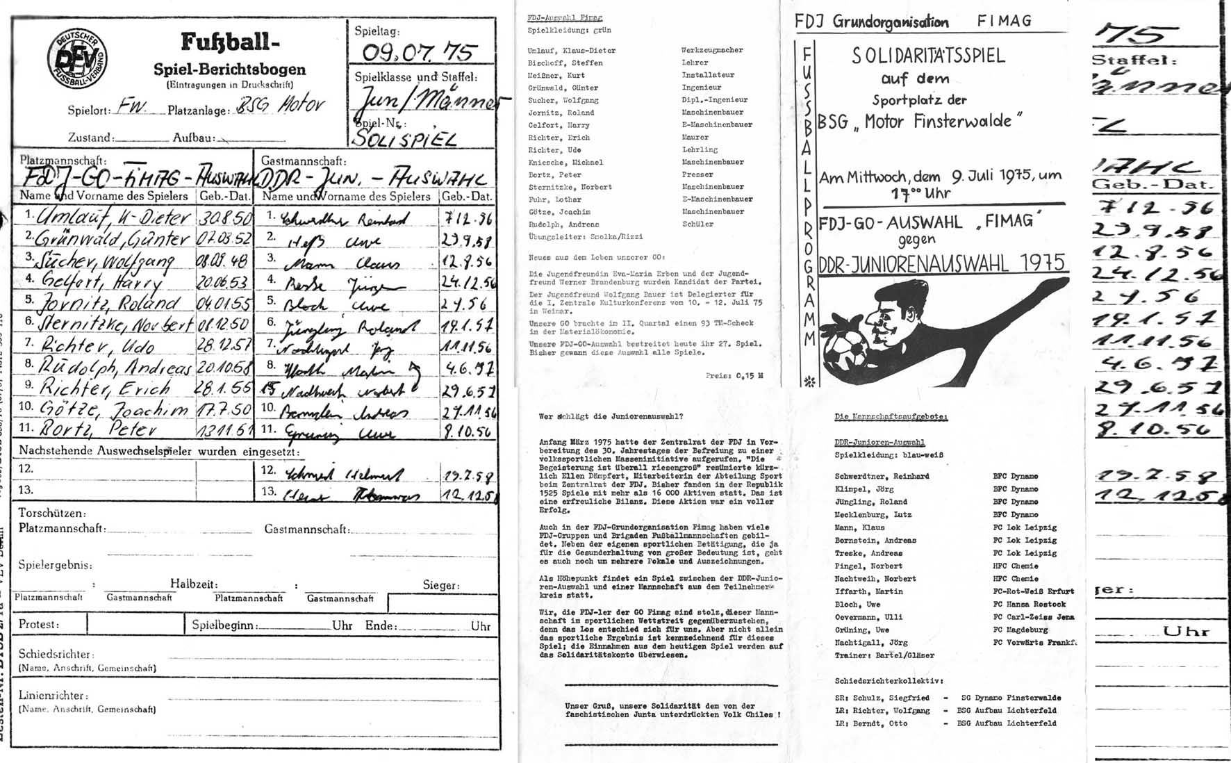 Infoblatt zum Spiel gegen die DDR-Juniorenelf
