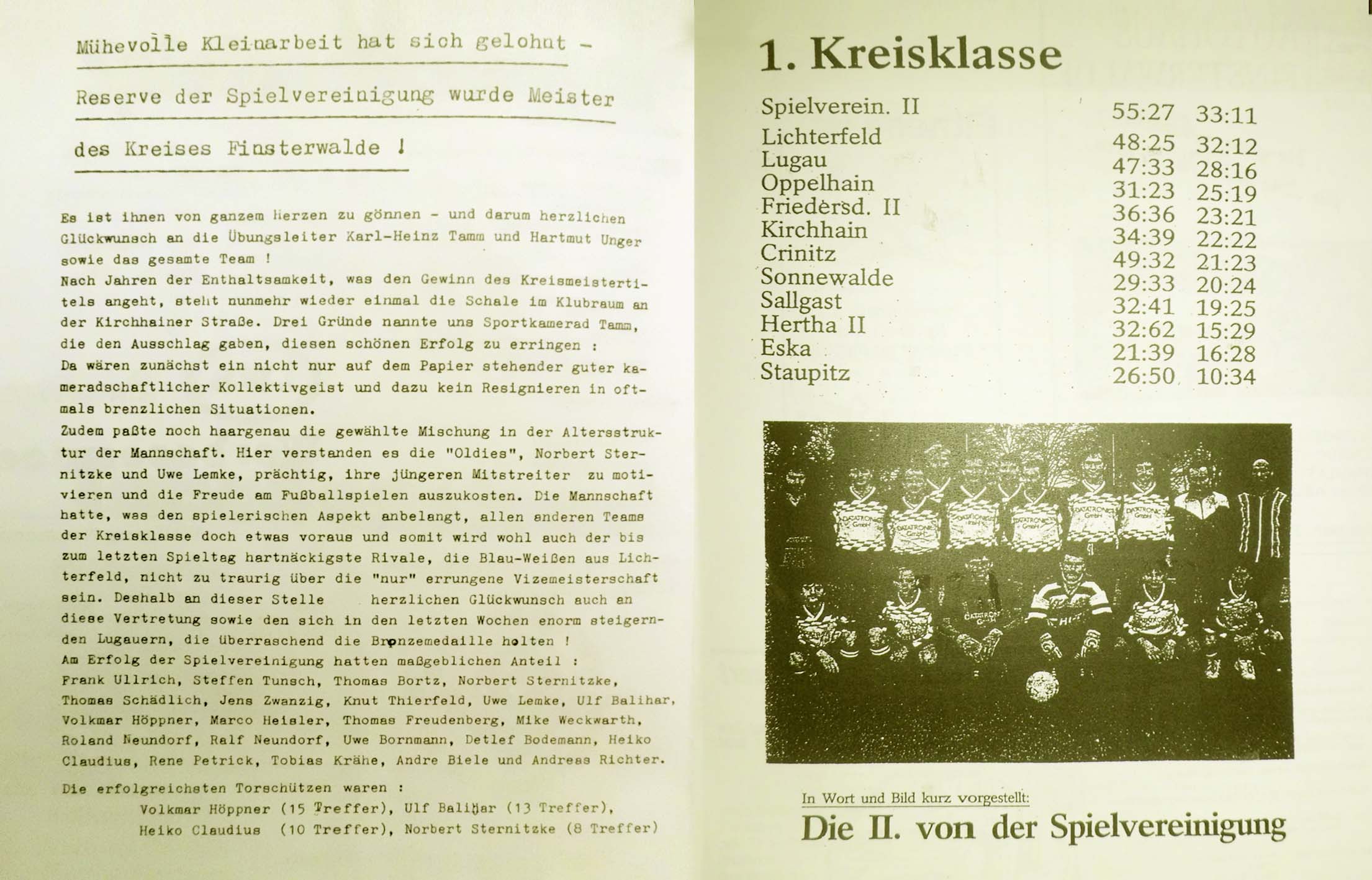 1992 Kreismeister - Bericht im Stadionheft