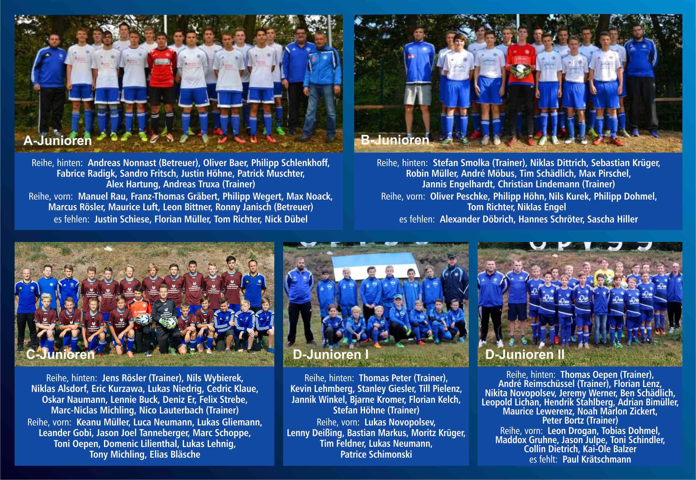 Großfeldteams A- bis C-Junioren und zwei Teams der D
