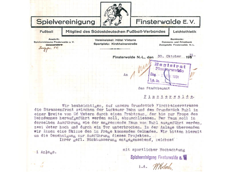 1931 - Genehmigungsantrag für das Projekt Zaunbau